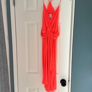 Misa Domino Mini Dress Womens Small Neon Orange Racerback Stretch Sleeveless